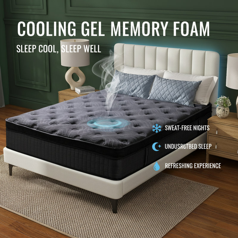 Grand matelas hybride 10 pouces avec housse respirante et froide | Idée de cadeau, Grand lit