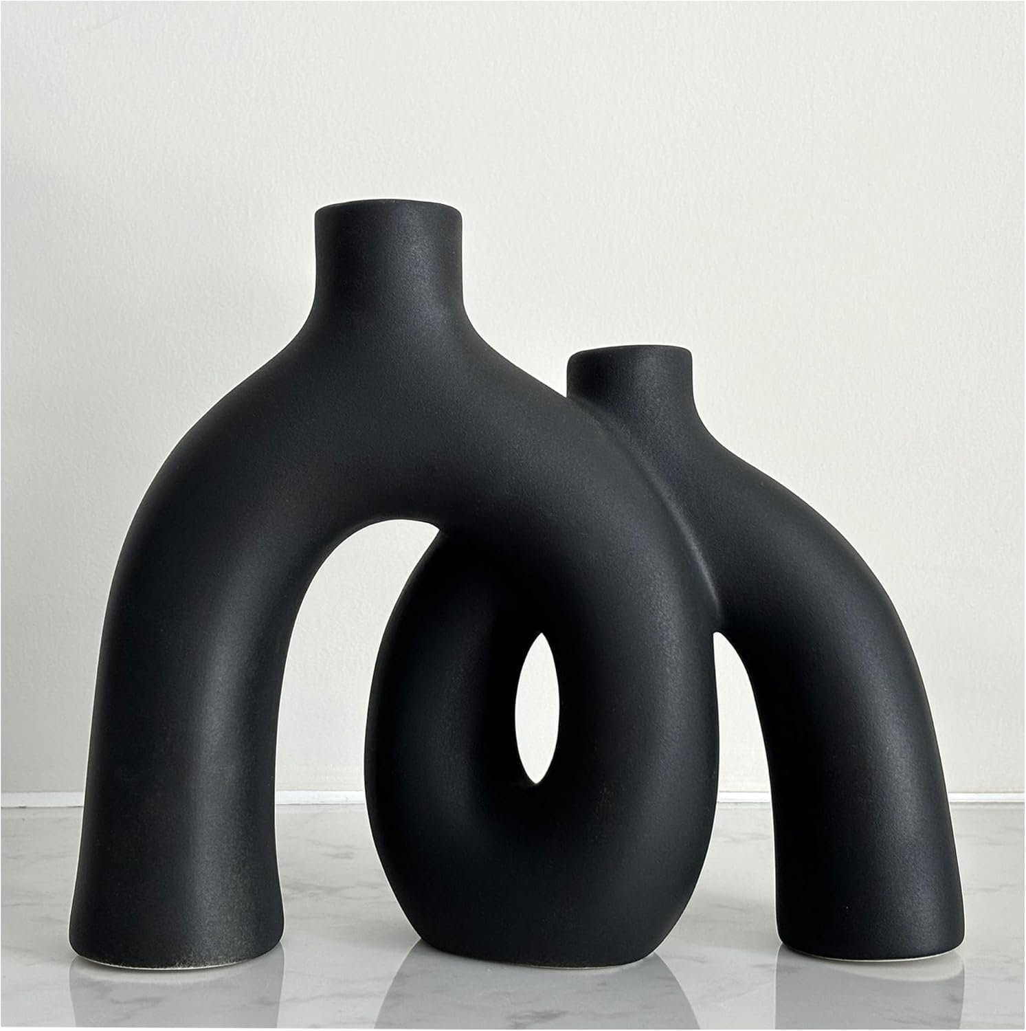 Ivy Bronx Matte Black Vase Set - Hug Hollow Donut Aesthetic Ceramic ...