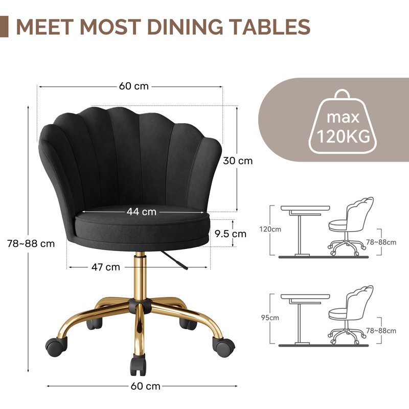 Dutch Velvet Adjustable Office Chair With Smooth Casters For Office Featuring Ergonomic Support And 250Lbs Capacity, Black