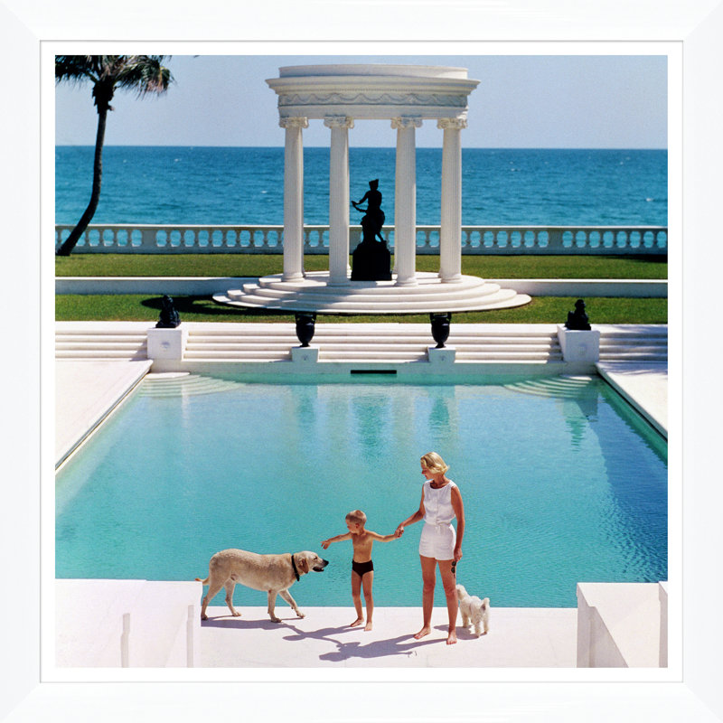 Nice Pool Print by Slim Aarons, 36" H x 36" W x 1.5" D, White Single Picture Framed