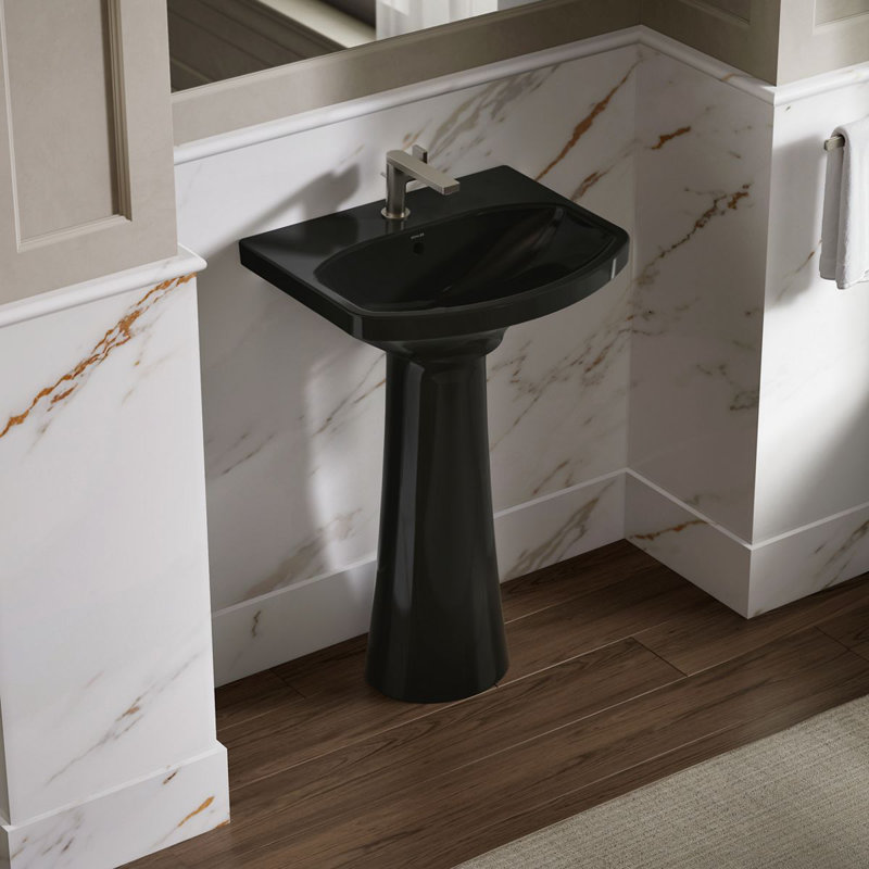 Cimarron Vitreous China 23" Pedestal Bathroom Sink with Overflow, Black Black, Single Hole