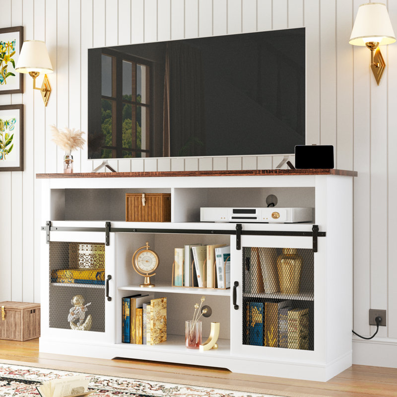 Meuble télé pour téléviseur 65 pouces Farmhouse, Brun / Blanc