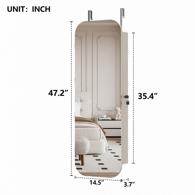 Armoire à bijoux avec miroir pleine grandeur, armoire de rangement verrouillable à porte ou murale, miroir intérieur