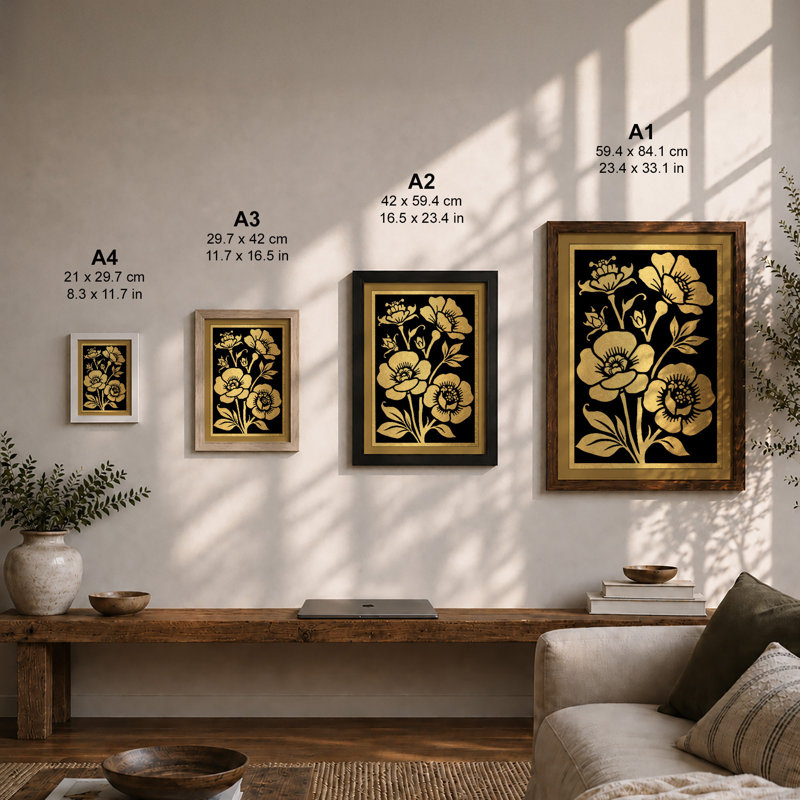 Gilded Study Botanical - Framed Print, A2 - 59.4 x 42.0 cm, Black