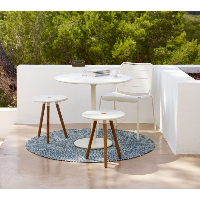 Area Outdoor Round Teak Side Table, White