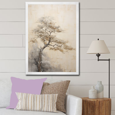 «Beige Tree Pine Zen Scenery IV», reproduction d'art sur toile