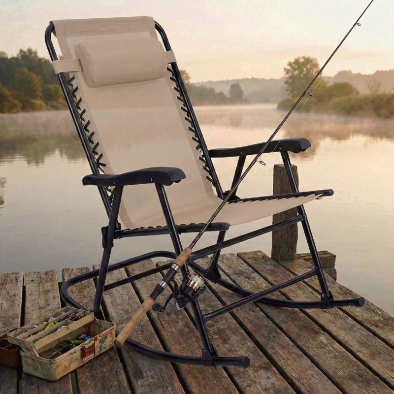 Ensemble de 2 chaises berçantes pliantes pour le patio, Kaki