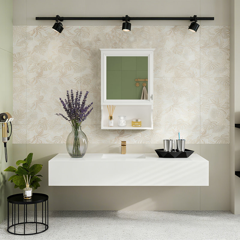 Armoire de rangement de salle de bain murale 20 "avec miroir, armoire à pharmacie murale avec porte, Blanc