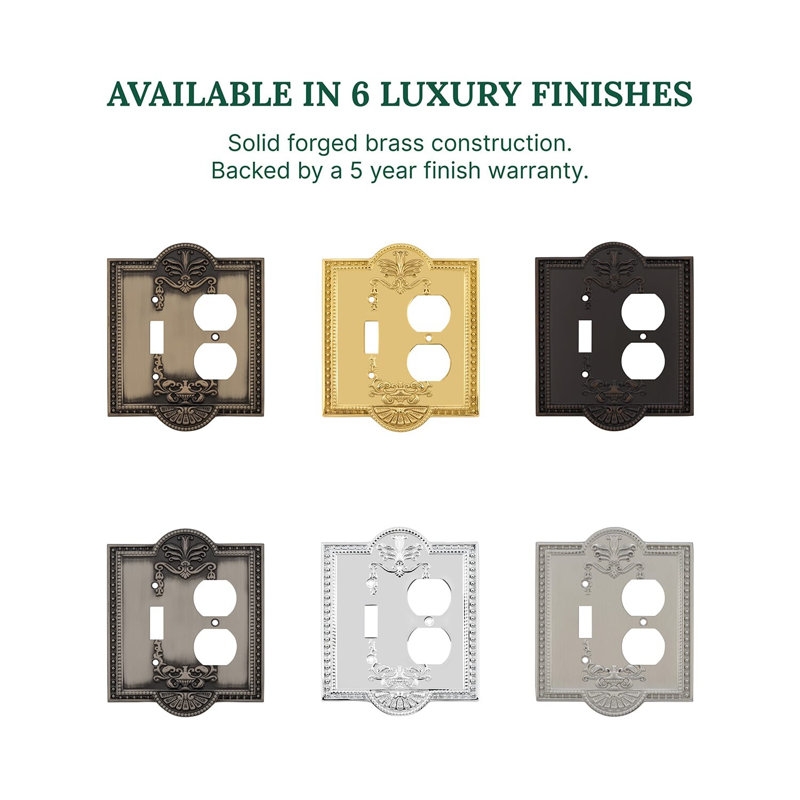 Meadows 2-Gang Duplex Outlet / Toggle Light Switch Combination Wall Plate, Satin Nickel