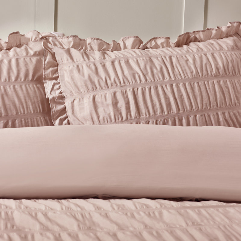 Seersucker Frill Duvet Cover Set, Super King Duvet Cover + 2 Standard Pillowcases, White