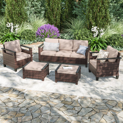 5 Piece Patio Sofa Set with Thickening Cushion