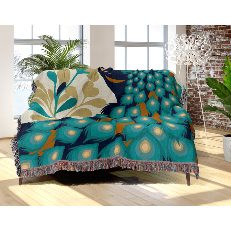 Jeté en mélange de coton Nivo Peacock, Sarcelle, L 80 po x l 60 po