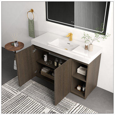 Meuble-lavabo sur pied en chêne fumé GALAN