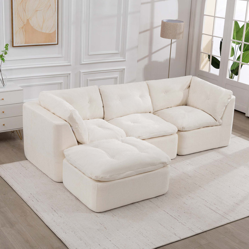 Canapé modulaire avec repose-pieds Modern Cloud, aucun assemblage requis, Beige / Blanc