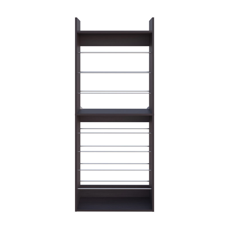 Range-chaussures avec rails en métal, neuf tablettes spacieuses, structure en bois, finition pour le rangement de la chambre à coucher et décoration