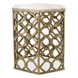 Side Table Stratham Antique Brass Finish Marble Top