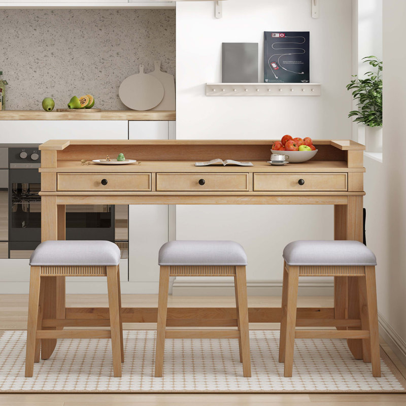 MM 4-Piece Dining Table Set With 3 Stools, Natural