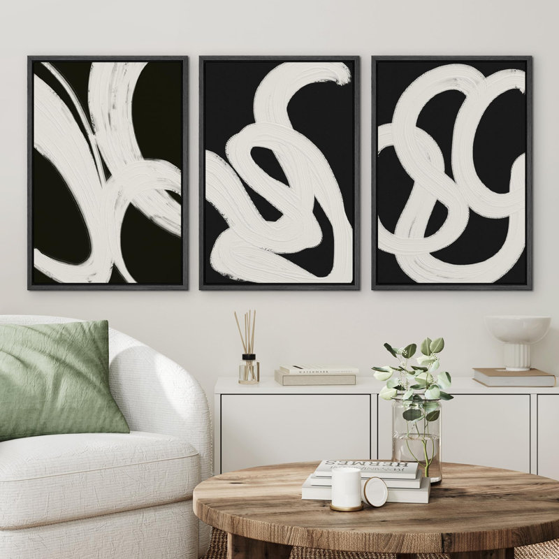 BAW noir et blanc, images abstraites modernes, décoration bohème, art encadré sur toile, 3 pièces, Black
