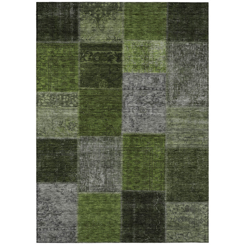 Washable Patchwork Indoor / Outdoor Rug, Rectangle 10' x 14'