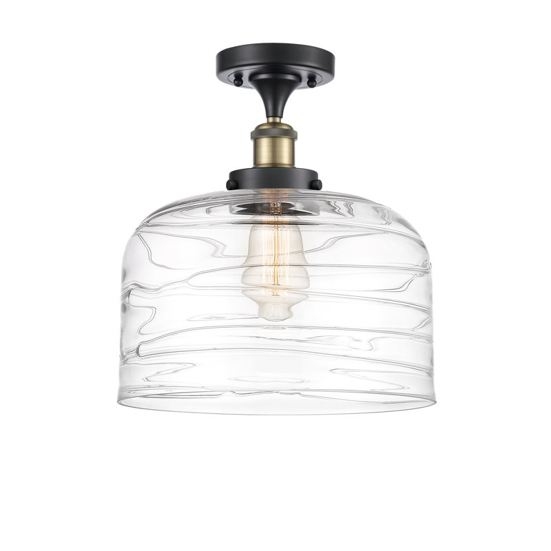 Plafonnier semi-encastré 1 lumière Anjelique, Noir / laiton antique, H 13 po x l 12 po x P 12 po, DEL