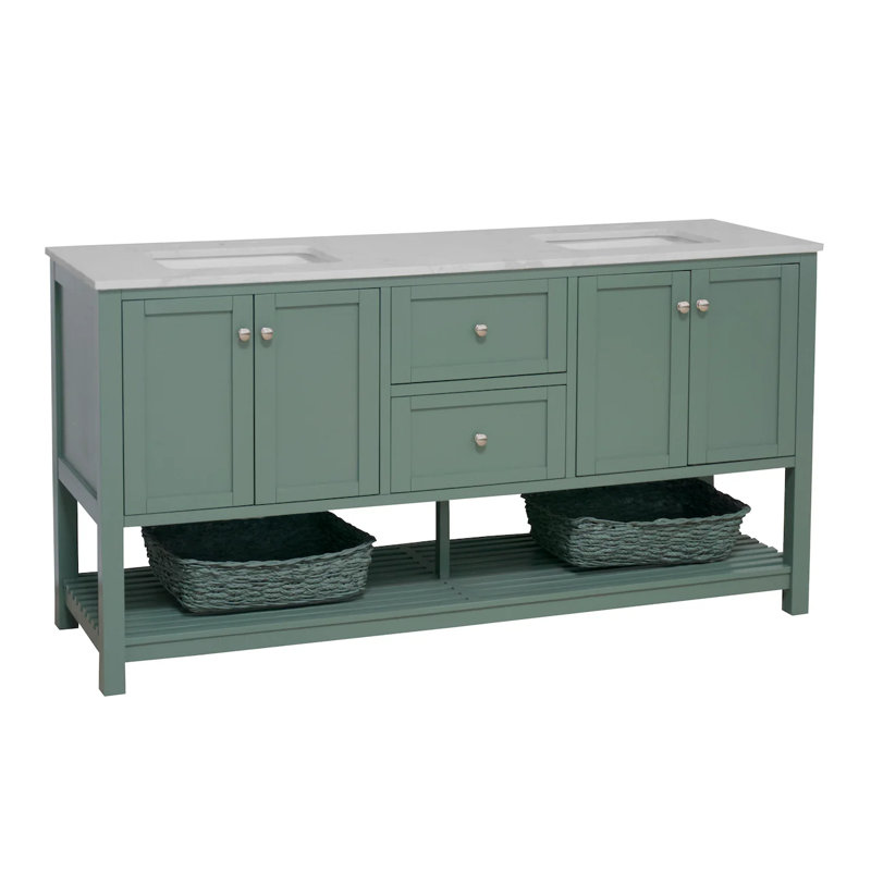 Binne 72'' Double Bathroom Vanity with Top, Sage Green, Engineered Carrara