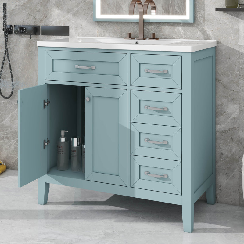 Ensemble de meuble-lavabo avec lavabo 36 po, Vert, Argent argent