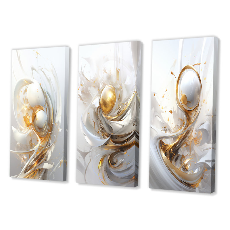 «Gold Sphere Fractal», 3 pièces sur toile, Toile tendue, H 40 po x l 60 po
