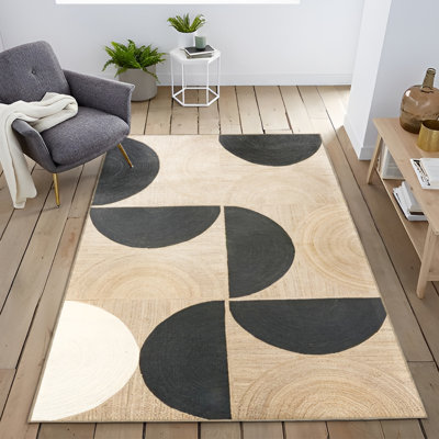Tapis en polypropylène à motif géométrique de couleur noire Nahabed