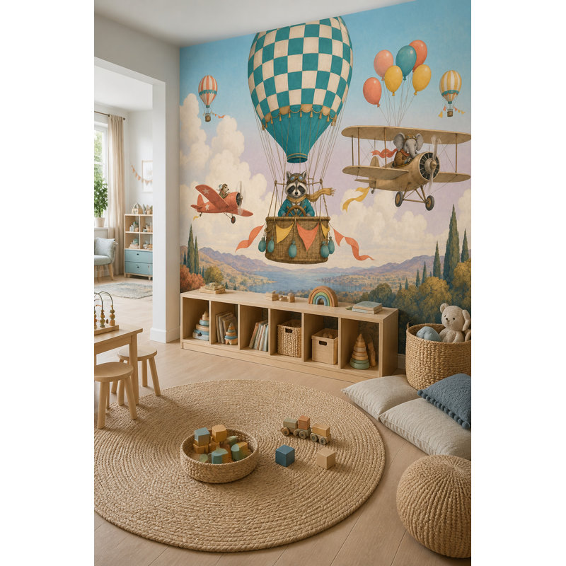 Papier peint pilote de montgolfière, 100"x96", Peel and Stick