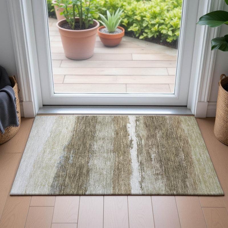Machine Washable Indoor/Outdoor Arline ACN2169 Striped Rug, Rectangle 1'8" x 2'6"