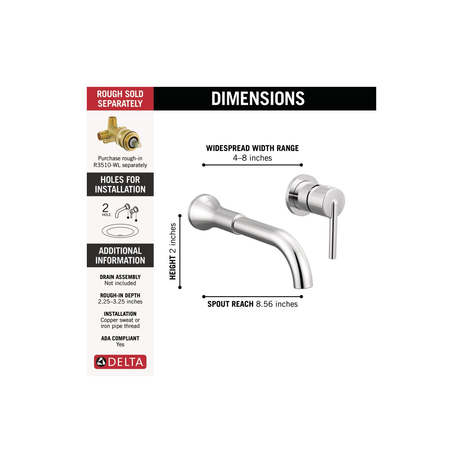 Trinsic Wall Mounted Bathroom Faucet, Chrome