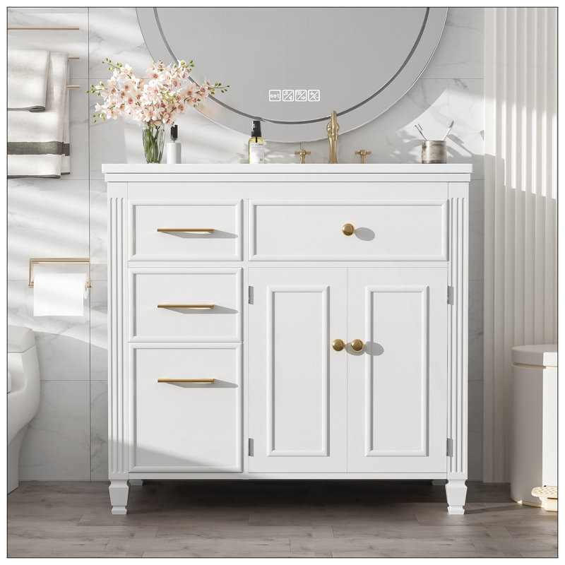 Meuble-lavabo 36 po avec lavabo en céramique, Blanc