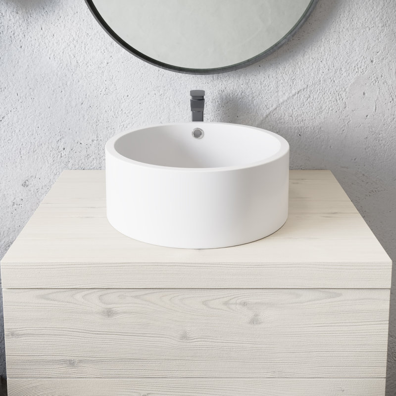 Monaco Round Ceramic Bathroom Vessel Sink, Matte White