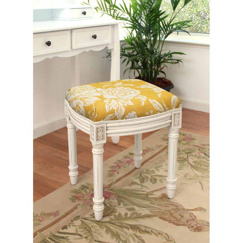 Loretta Solid Wood Accent Stool, Mustard