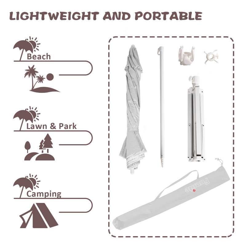Parasol de plage inclinable 6,5 pi avec sac de transport, Blanc