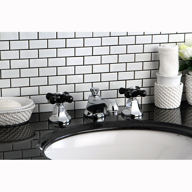 Kingston Brass Duchess Two-Handle 3-Hole Deck Mount Widespread Bathroom Faucet with Brass Pop-Up Drain, Chrome
