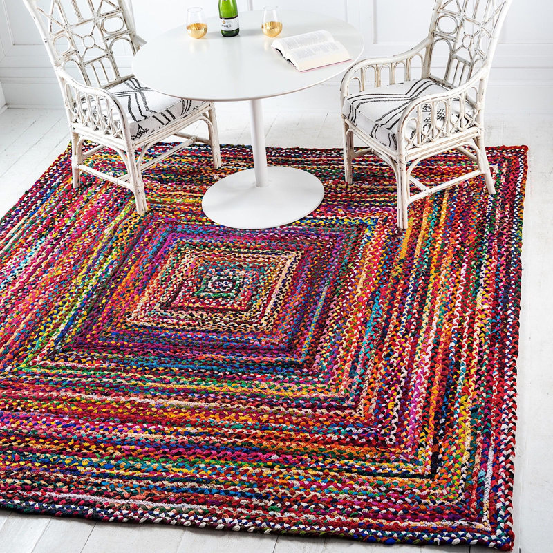 Tapis brun en coton tressé à la main Munford, Rectangle 7 pi x 10 pi