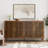 Mid-Century Modern 63" Walnut Sideboard Buffet Cabinet Slatted Door Accent Storage Cabinet with Adjustable Shelves & Solid Wood Legs