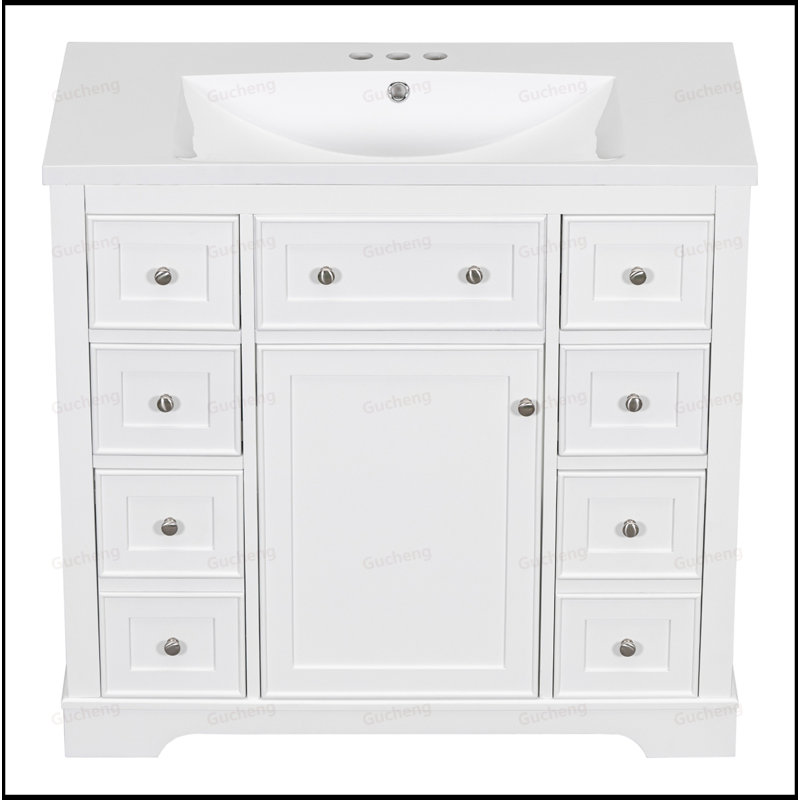 Meuble-lavabo en panneau de fibres à densité moyenne avec lavabo, Blanc