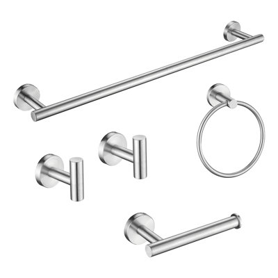 Wall Mounted 5-Pieces Bathroom Hardware Accessories Set, SUS304 Stainless Steel Bath Towel Bar Set, Round Towel Racks For Bathroom