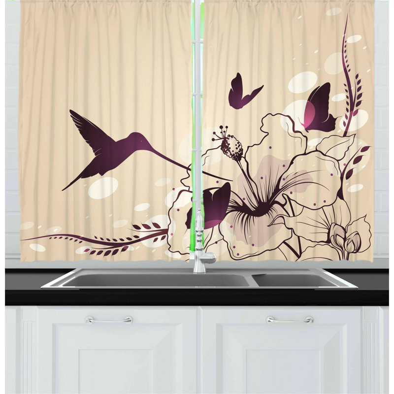 Ensemble de rideau de cuisine 2 pièces oiseaux