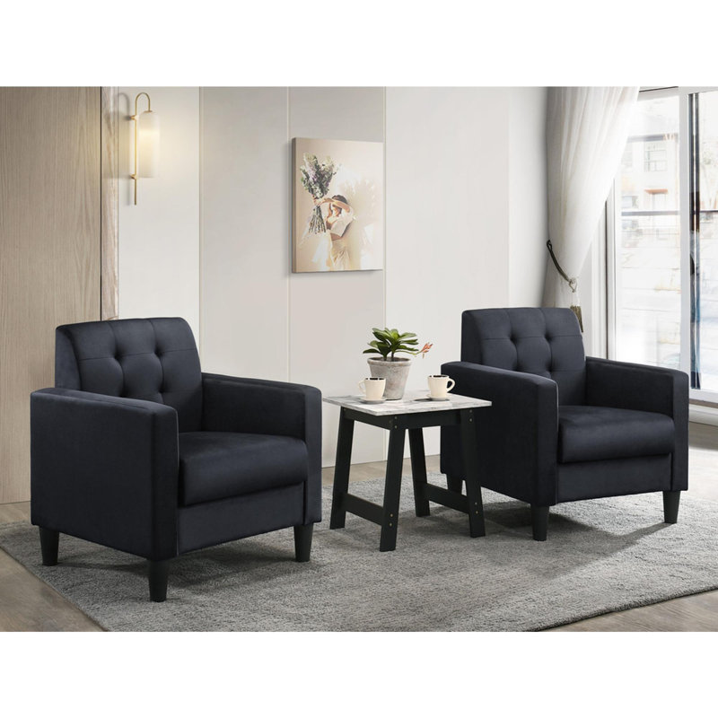 Ensemble de salon en velours avec accoudoirs et table de bout, Velours noir