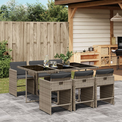 Hokku Designs 7 Piece Patio Dining Set With Cushions Black Poly Rattan
