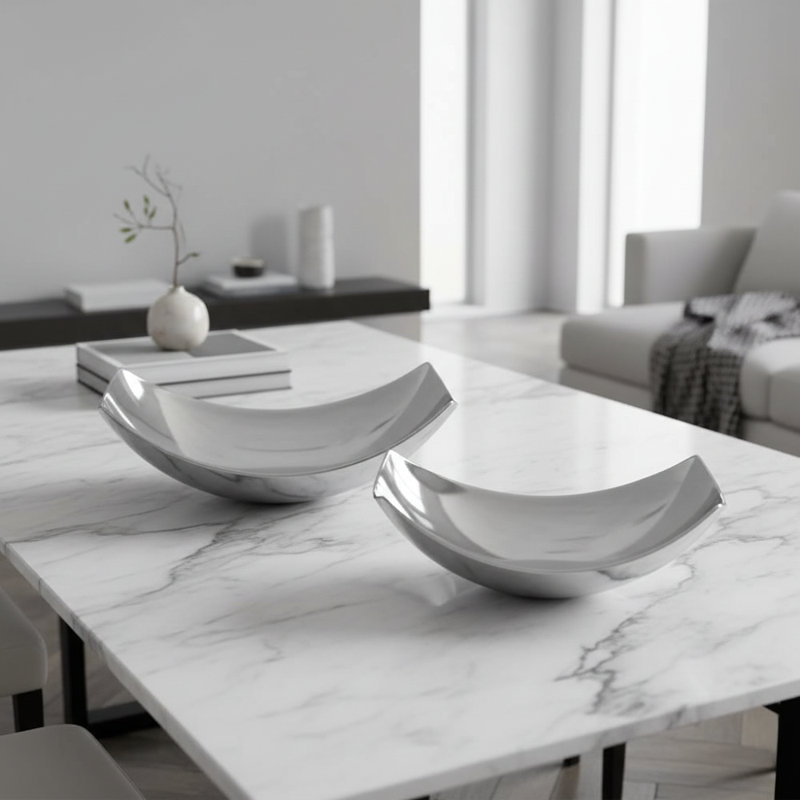 Grand bol Halcott Cucha, 5,5" H x 17,25" L x 9,75" D, argent