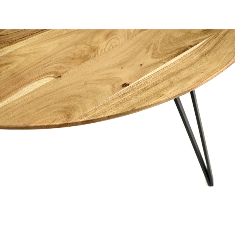 Molucca Round Solid Wood Top Metal Base Dining Table, Naural