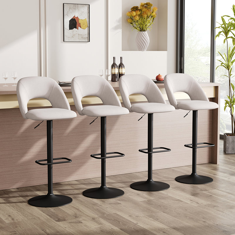 Nesly Swivel Upholstered Adjustable Height Counter Stool with Metal Frame, Beige