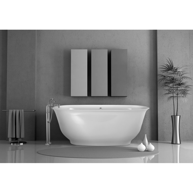 Baignoire autoportante à surface solide 63 "x 32" Metro, Blanc lustré, Nickel satiné