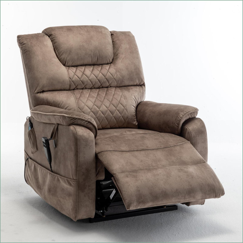 Fauteuils inclinables | Moteur de levage à plat à 180 ° OKIN | Siège de 25 po de largeur et capacité de 400 lb | Assemblage facile | Velours | Beige brun