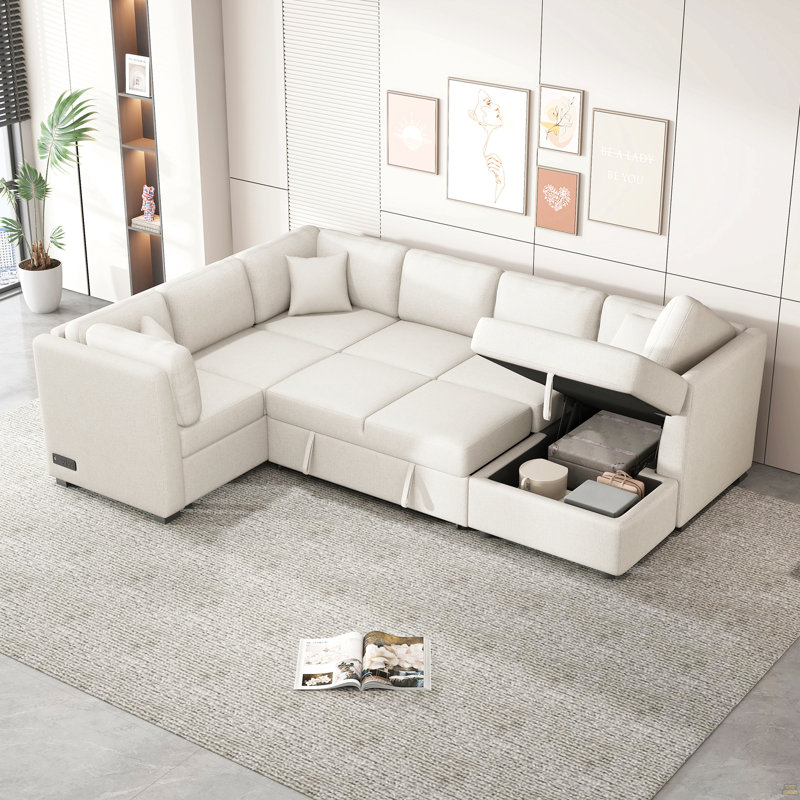 Canapé-lit modulaire en U 108,6 po avec deux ports USB et deux prises de courant