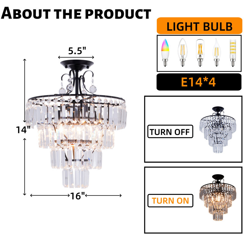 Lustre rétro en cristal 15,6 pouces - base E12 / commande murale